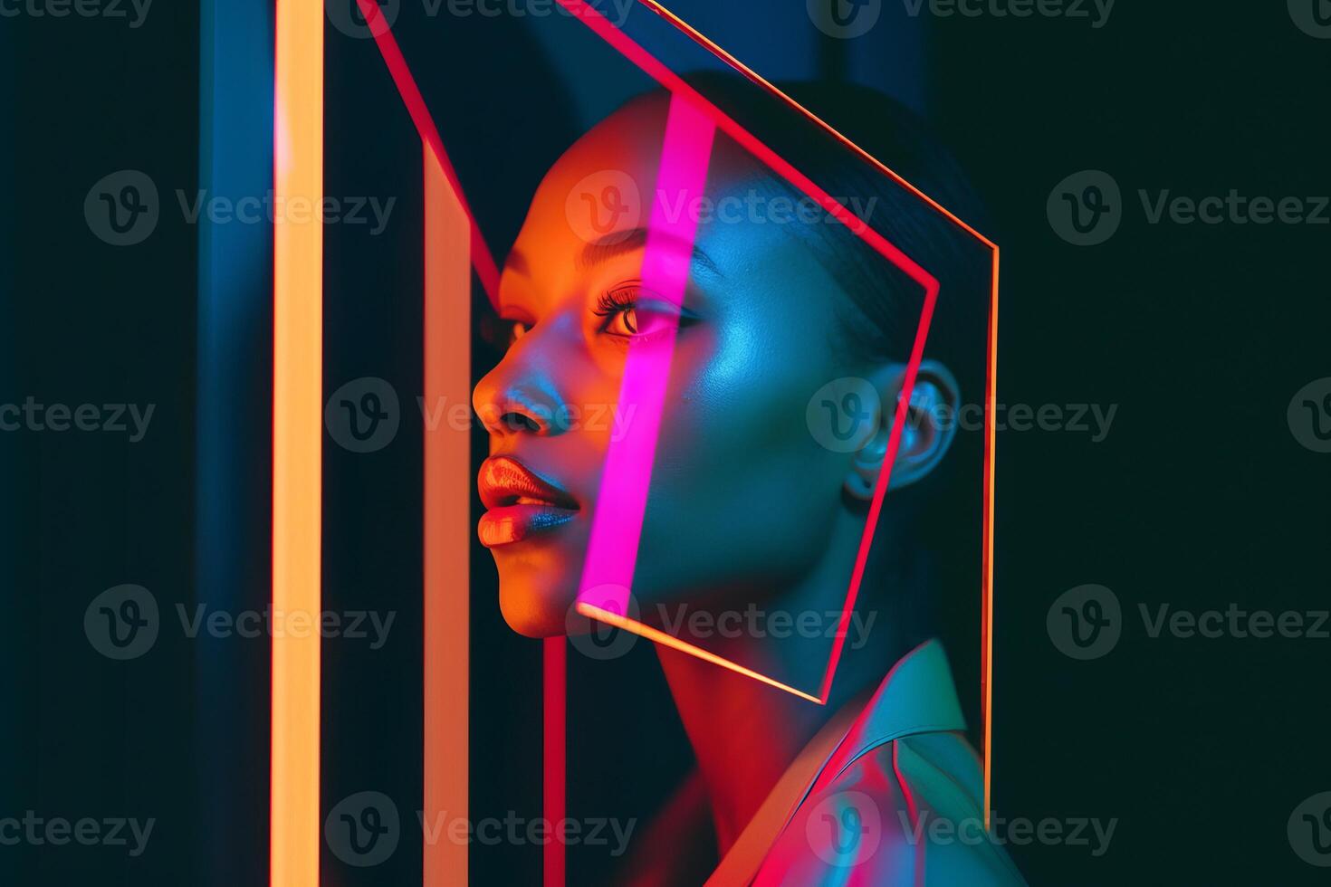 Female Model Posing in Futuristic Minimalistic Otherwordly Achitecture photo