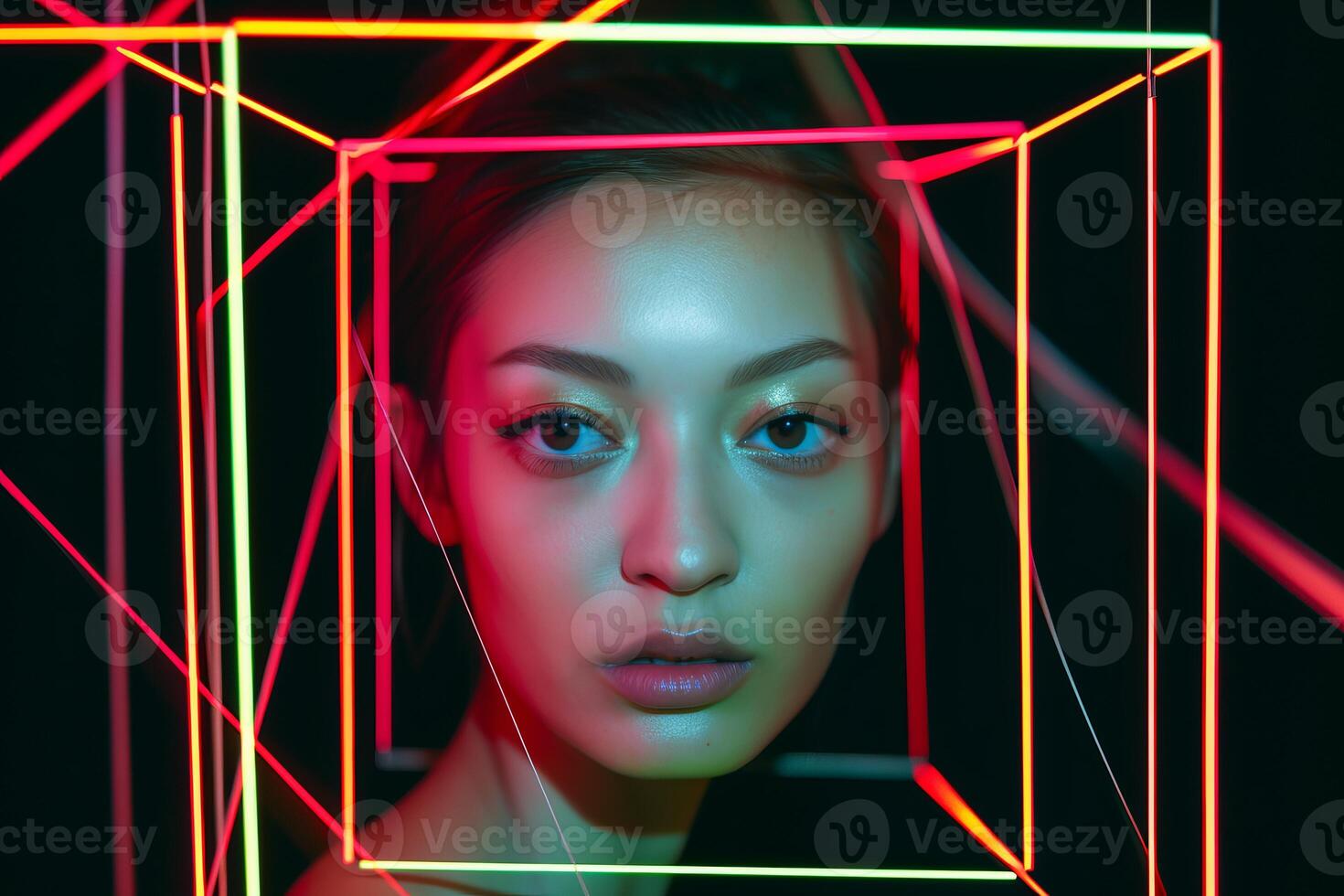 Female Model Posing in Futuristic Minimalistic Otherwordly Achitecture photo