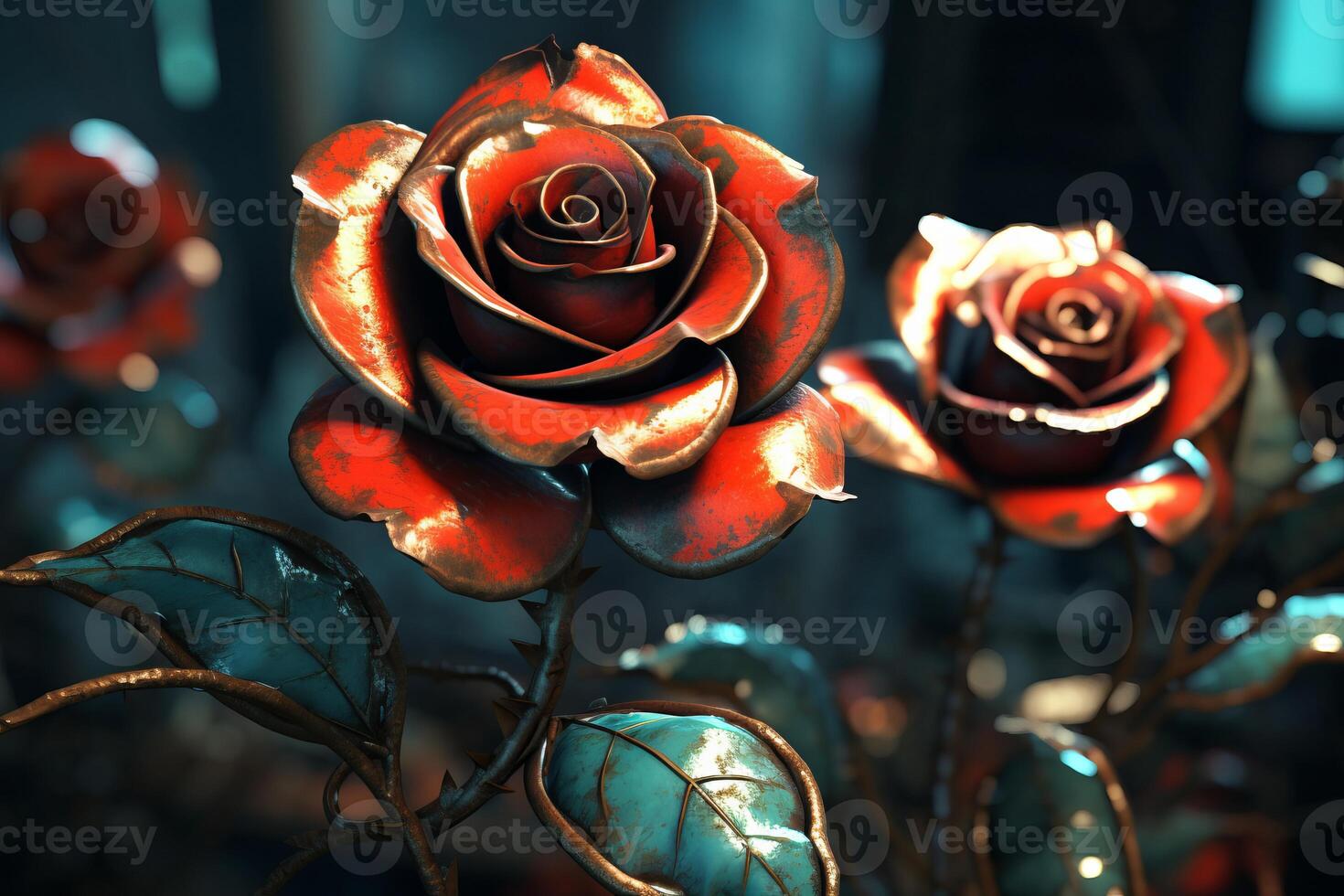 Futuristic Cybernetic Sci-Fi Roses Texture Background Generative AI photo