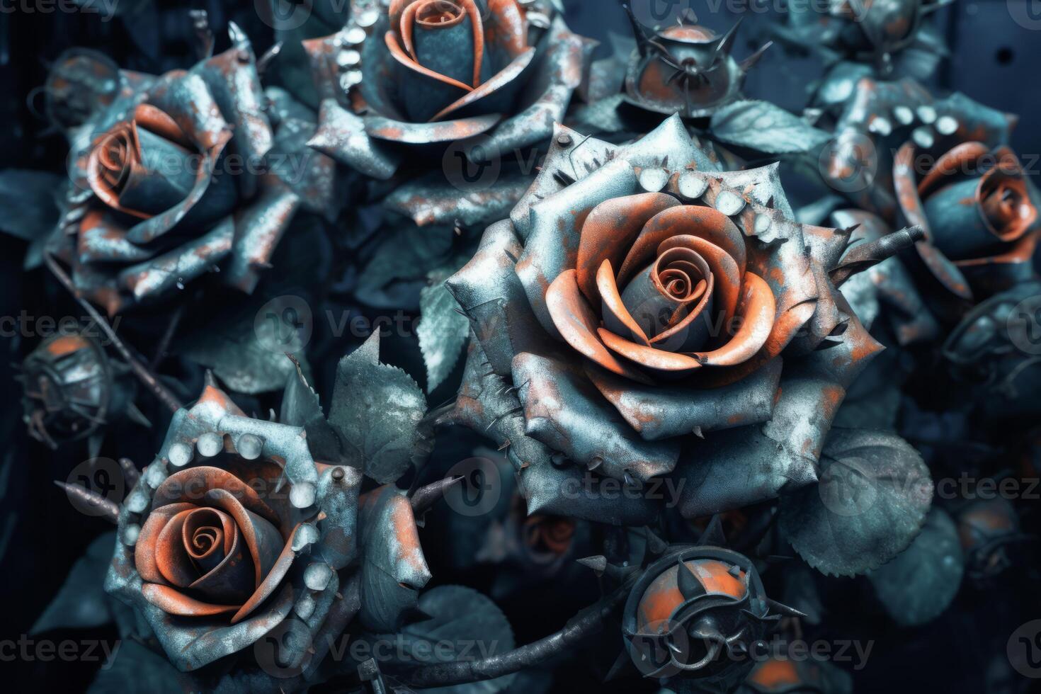 Futuristic Cybernetic Sci-Fi Roses Texture Background Generative AI photo