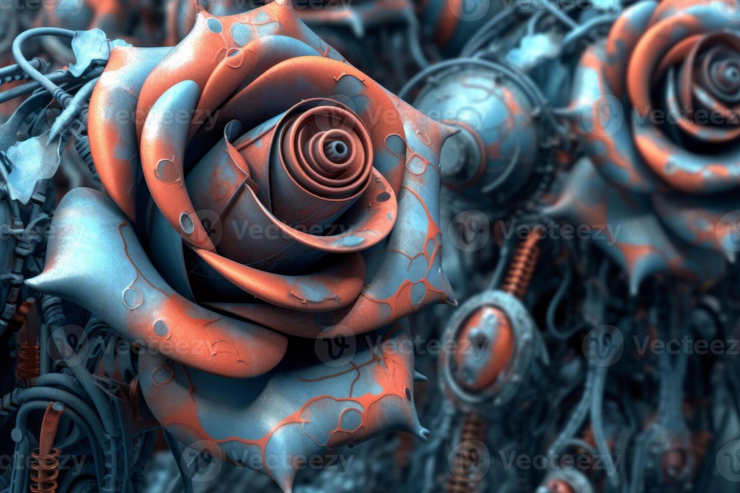 Futuristic Cybernetic Sci-Fi Roses Texture Background Generative AI photo