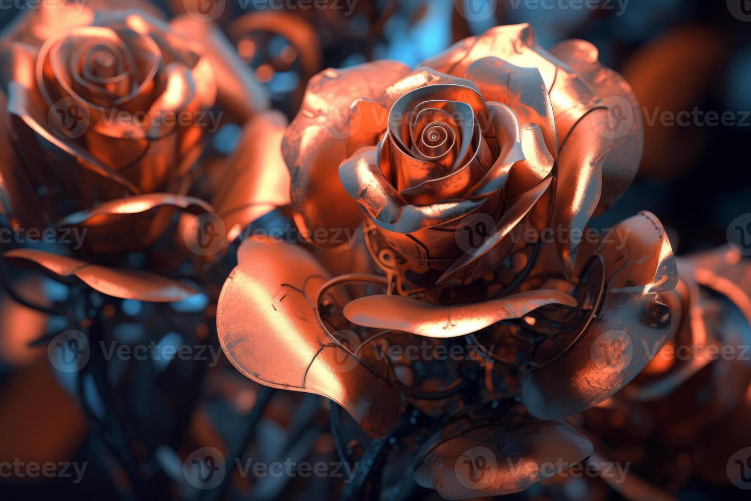 Futuristic Cybernetic Sci-Fi Roses Texture Background photo