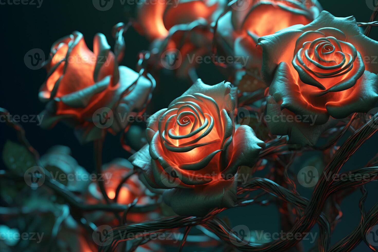 Futuristic Cybernetic Sci-Fi Roses Texture Background photo