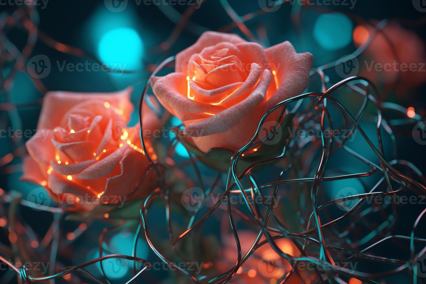 Futuristic Cybernetic Sci-Fi Roses Texture Background photo