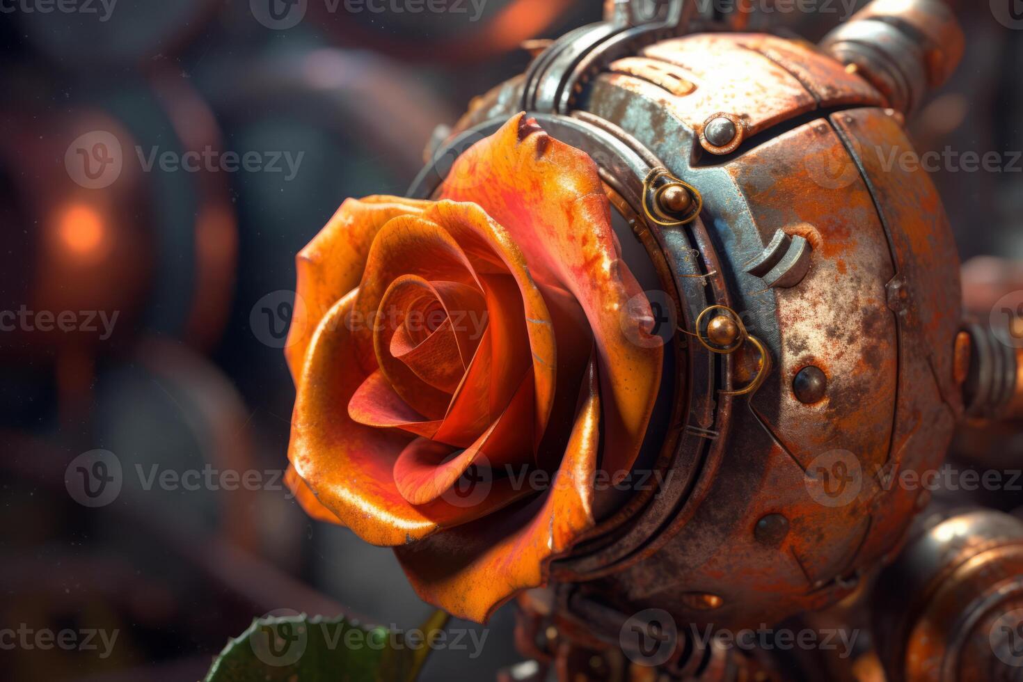 Futuristic Cybernetic Sci-Fi Roses Texture Background Generative AI photo