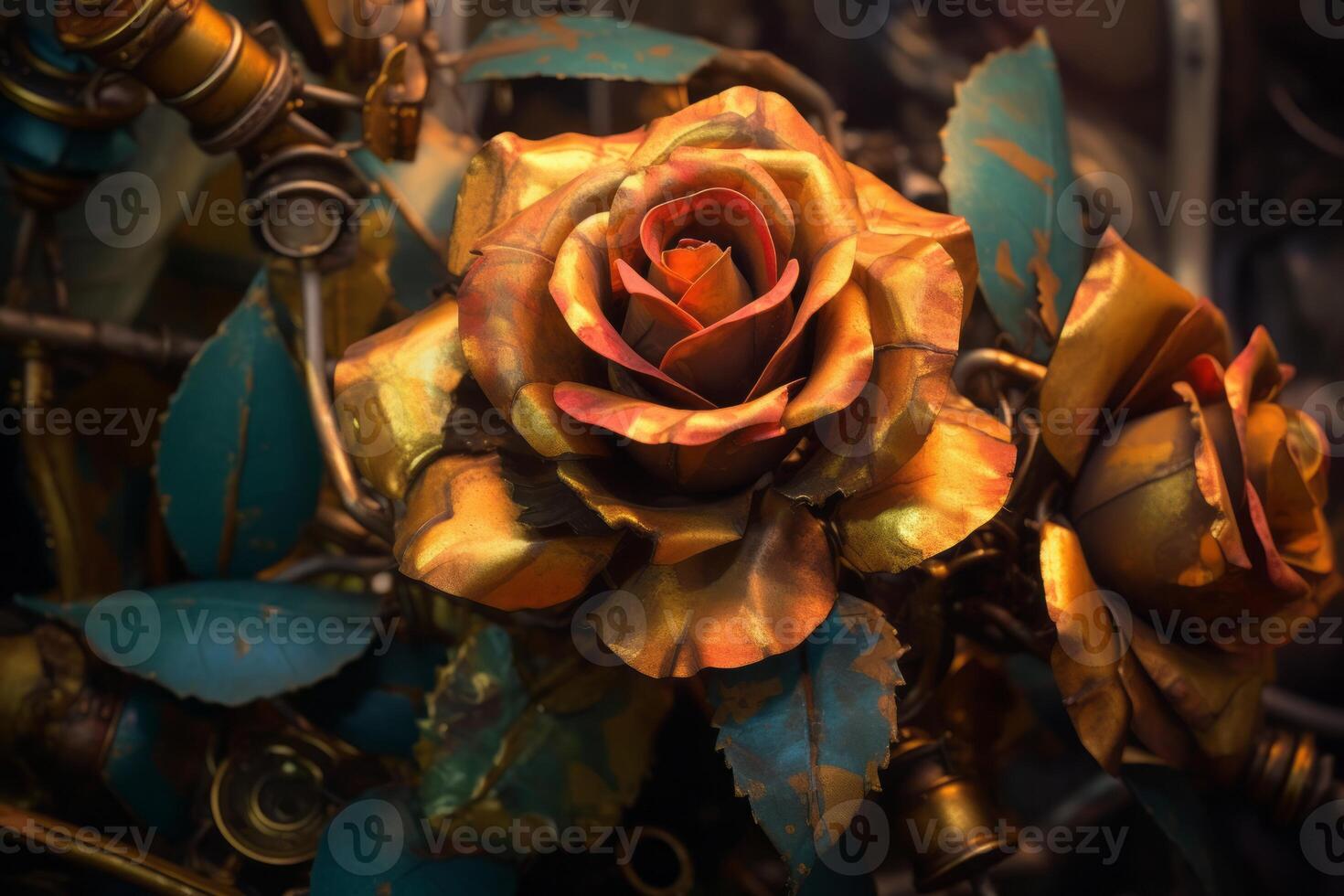 Futuristic Cybernetic Sci-Fi Roses Texture Background photo