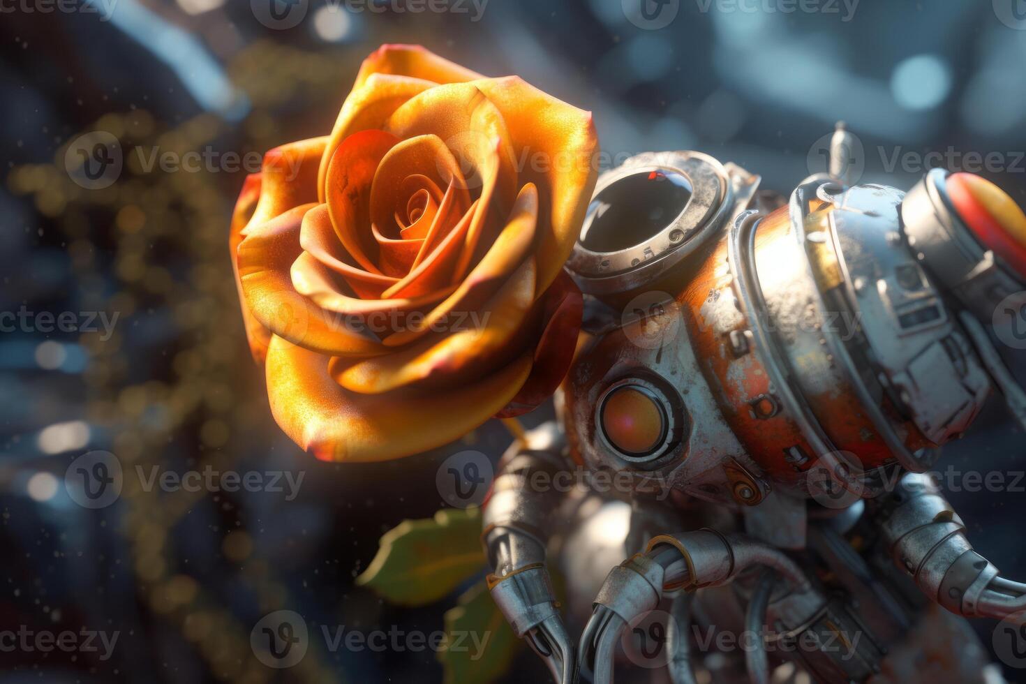 Futuristic Cybernetic Sci-Fi Roses Texture Background Generative AI photo