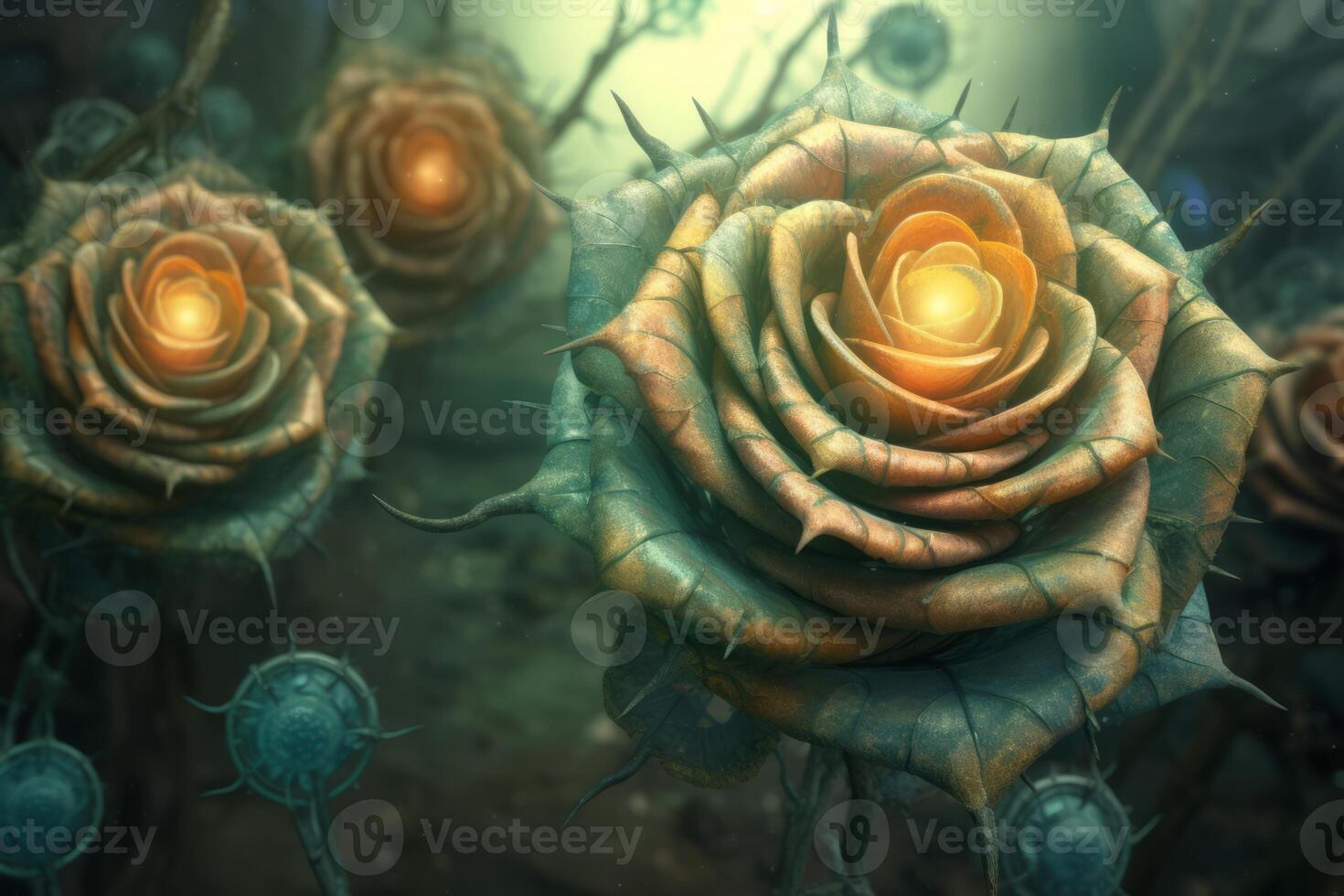 Futuristic Cybernetic Sci-Fi Roses Texture Background photo