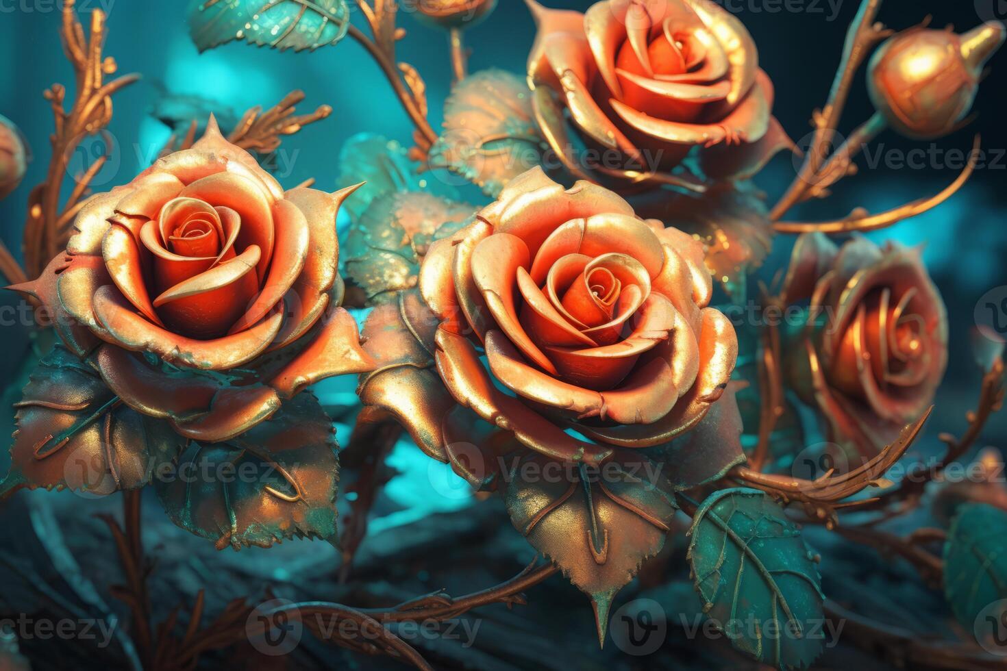 Futuristic Cybernetic Sci-Fi Roses Texture Background photo