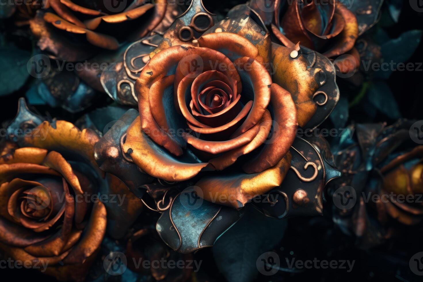 Futuristic Cybernetic Sci-Fi Roses Texture Background photo
