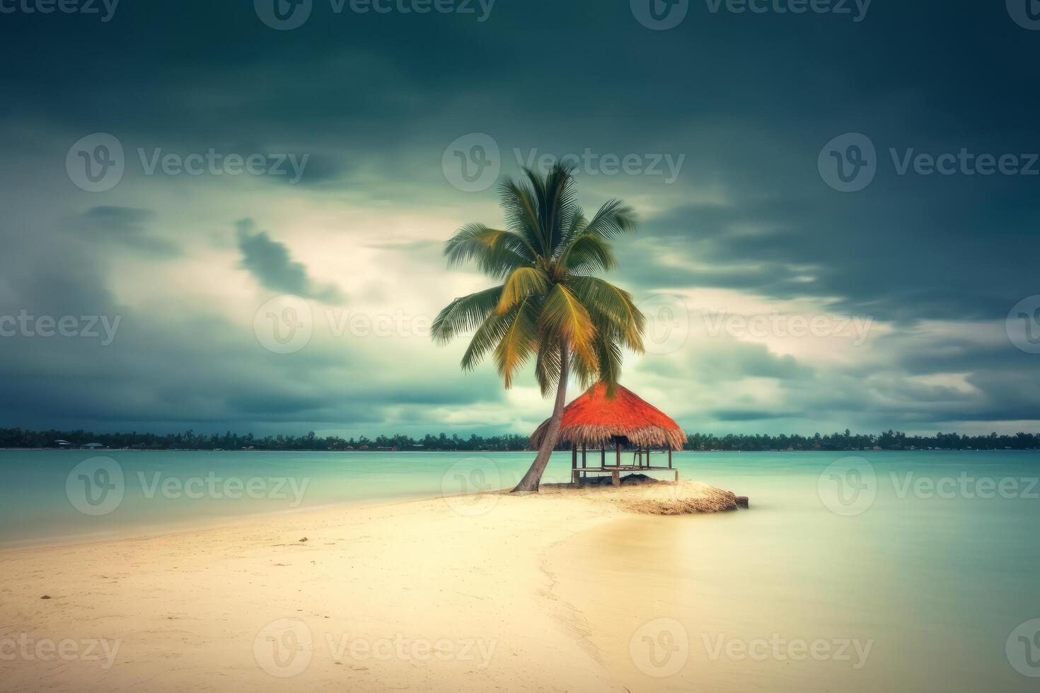 Palm Tree with Scenic Seascape Background photo