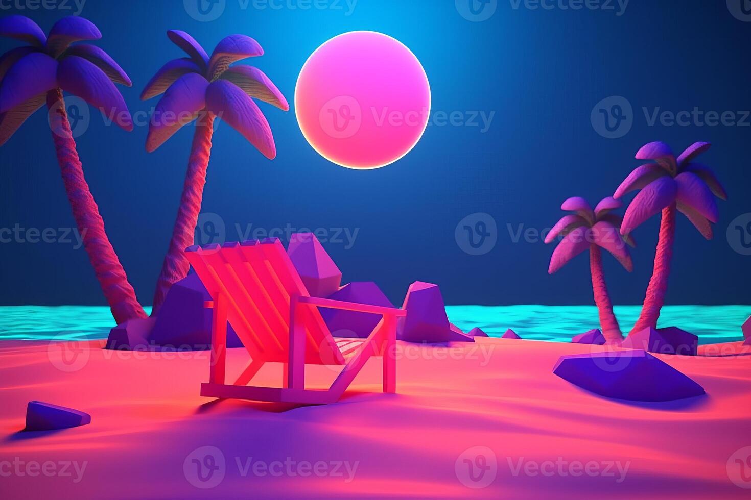 Low-Poly Neon Summer Beachscape photo