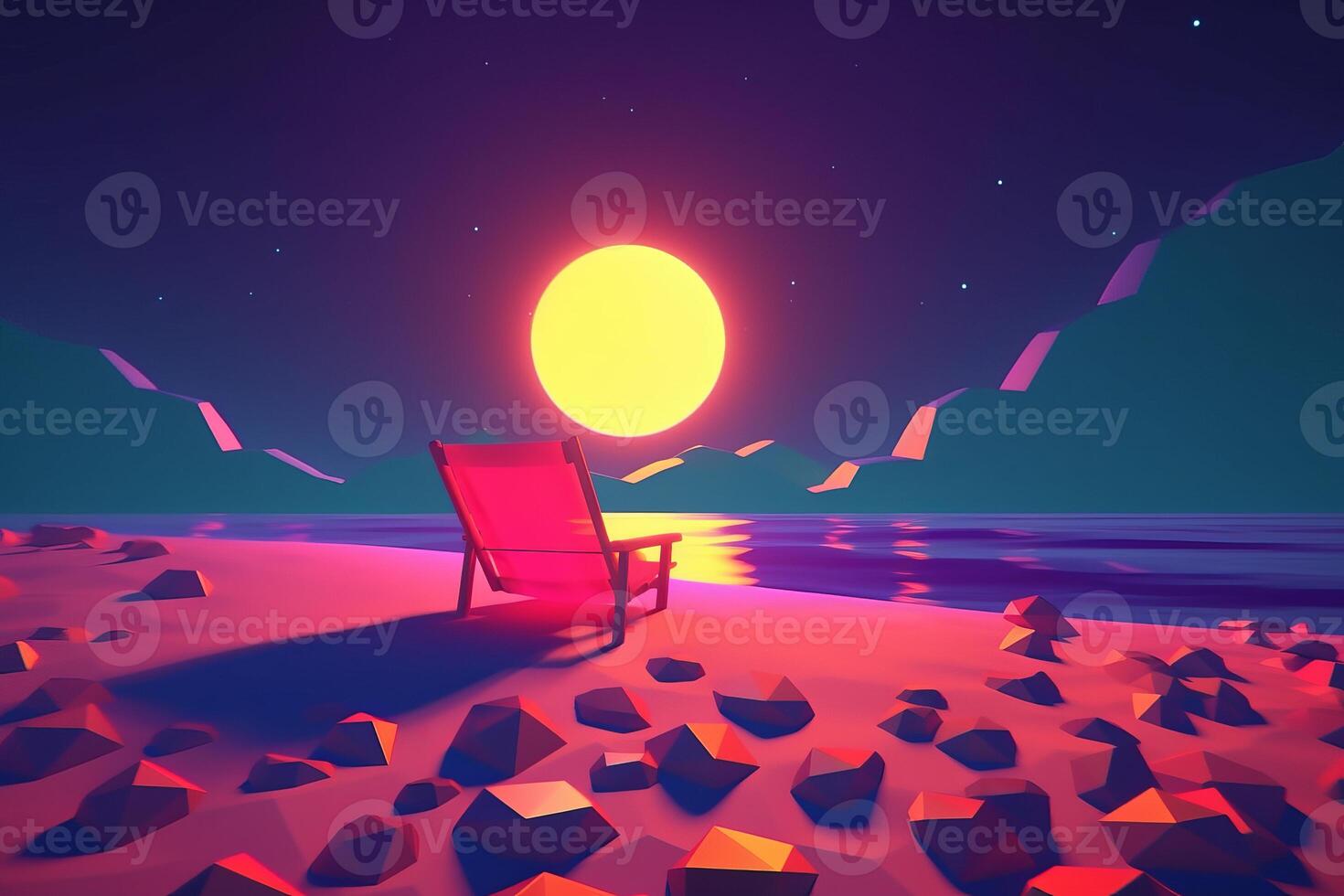 Low-Poly Neon Summer Beachscape photo