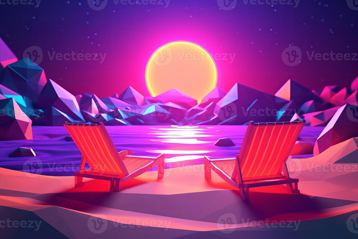 Low-Poly Neon Summer Beachscape photo