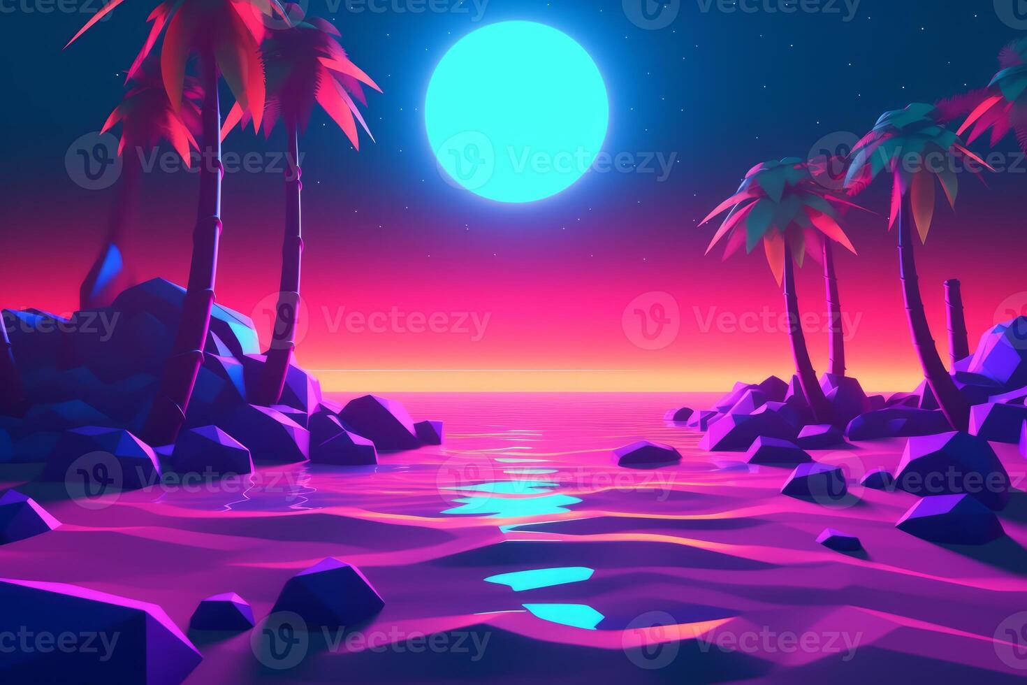 Low-Poly Neon Summer Beachscape photo