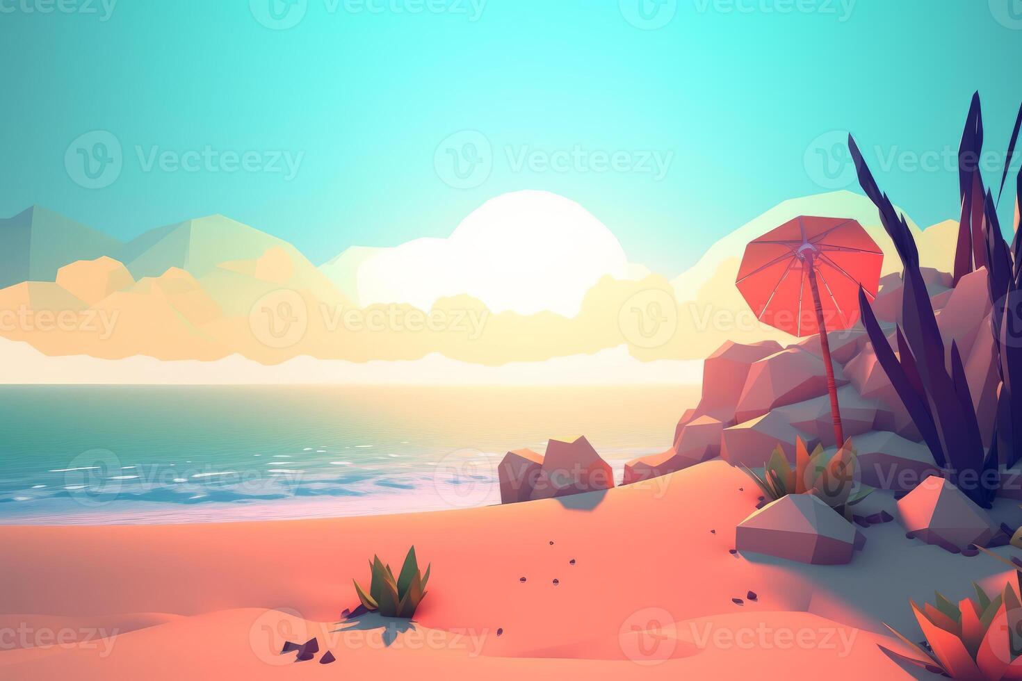 Low-Poly Summer Beachscape photo