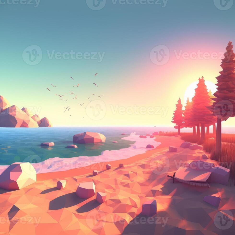 Low-Poly Summer Beachscape photo