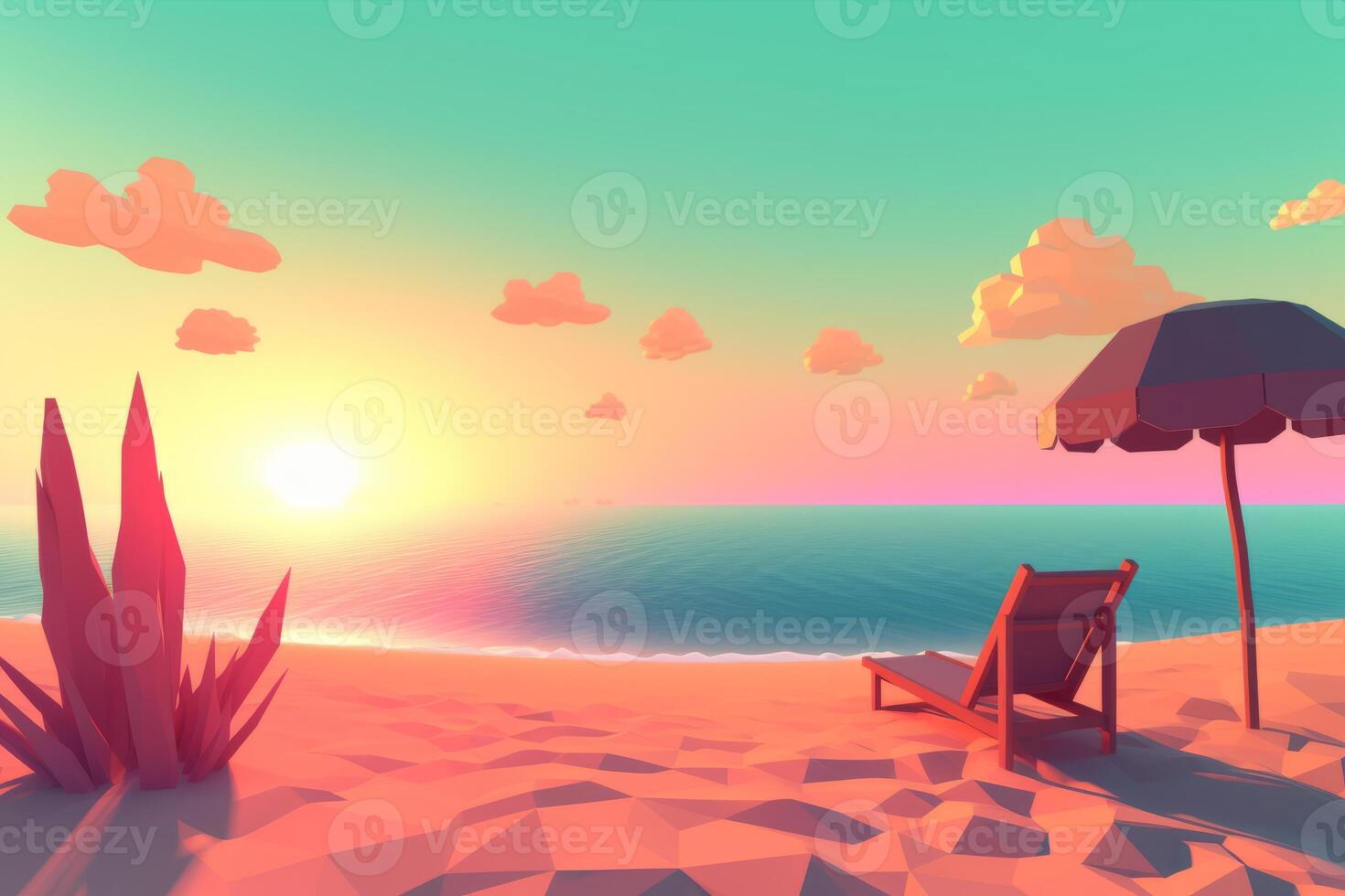Low-Poly Summer Beachscape photo