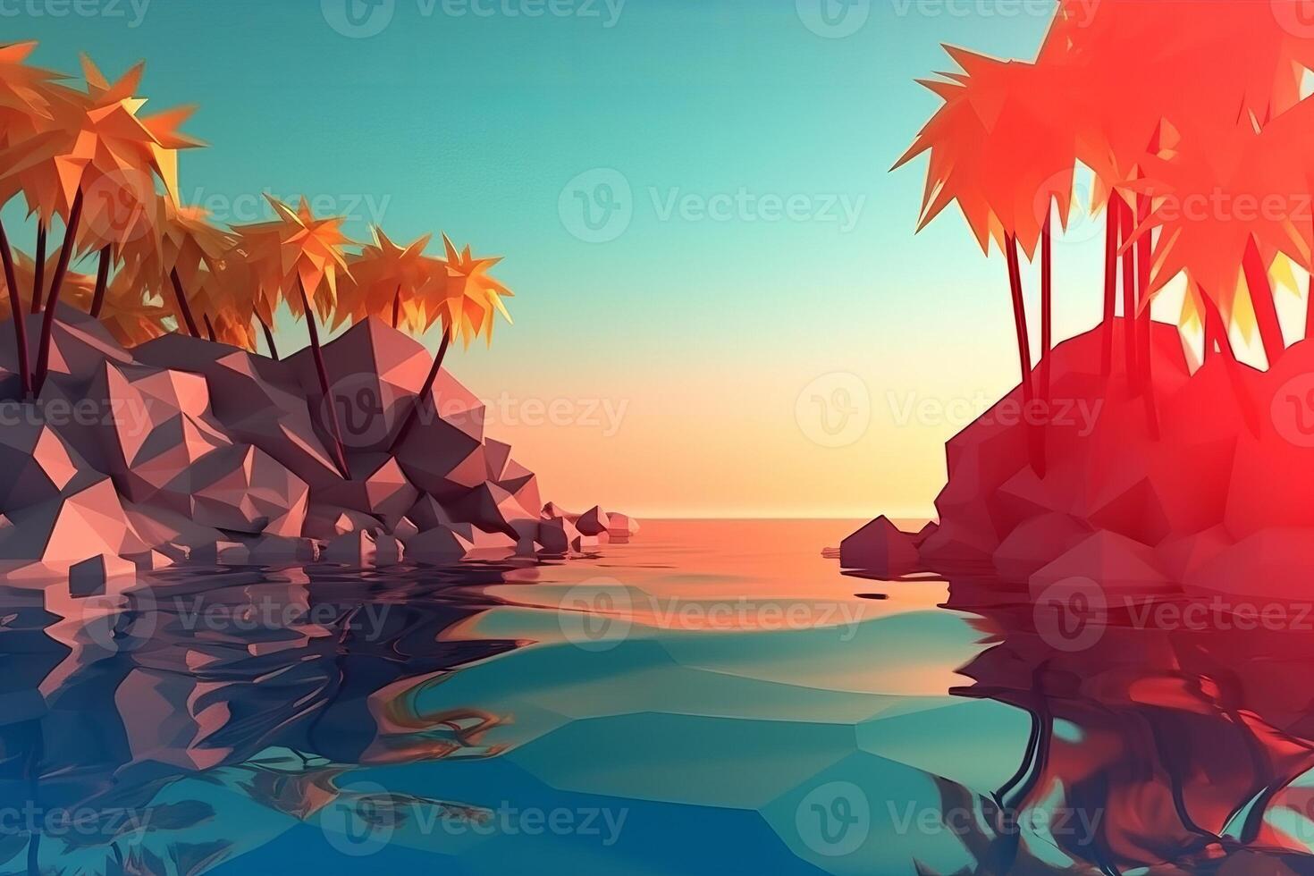 Low-Poly Summer Beachscape photo