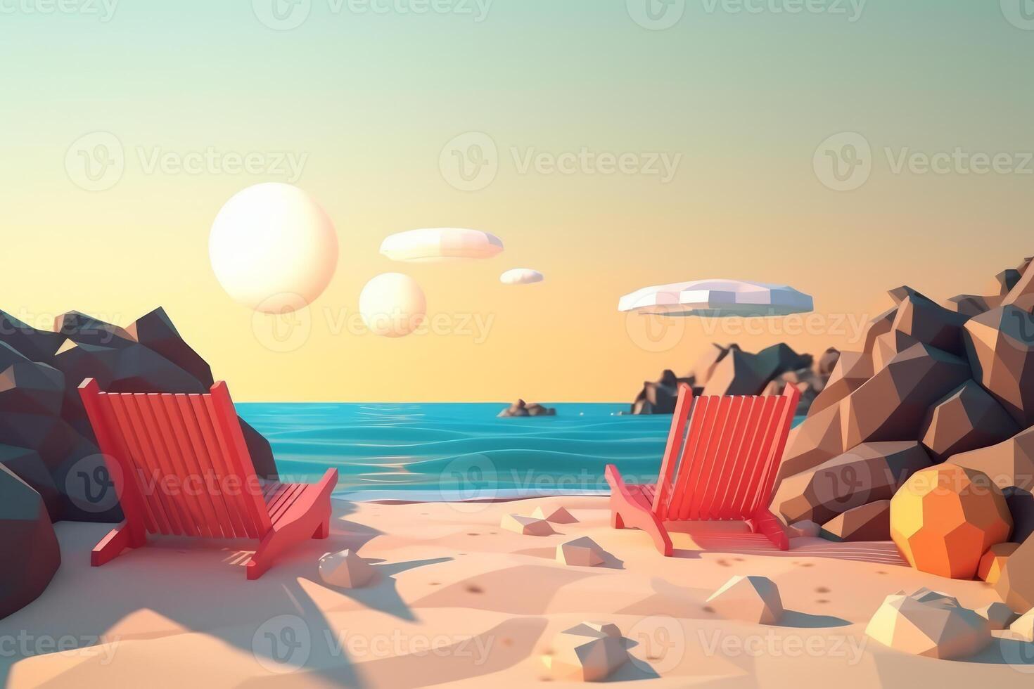 Low-Poly Summer Beachscape photo