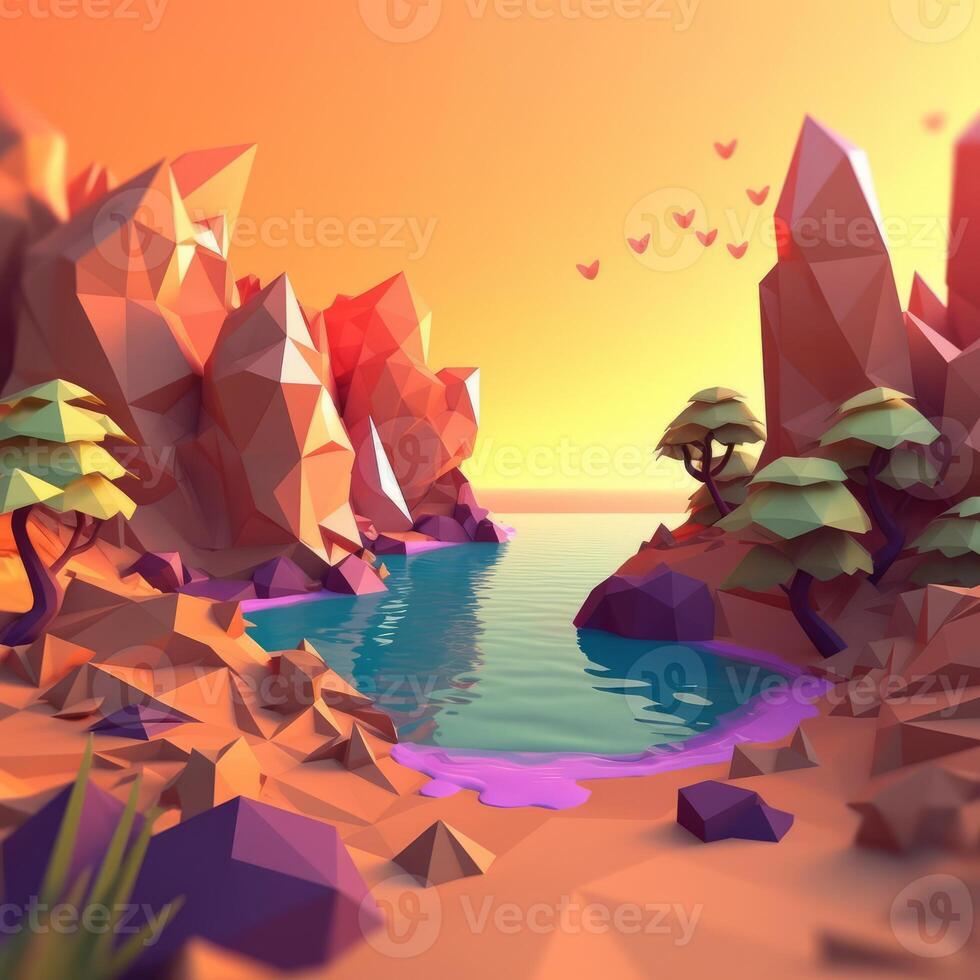 Low-Poly Summer Beachscape photo