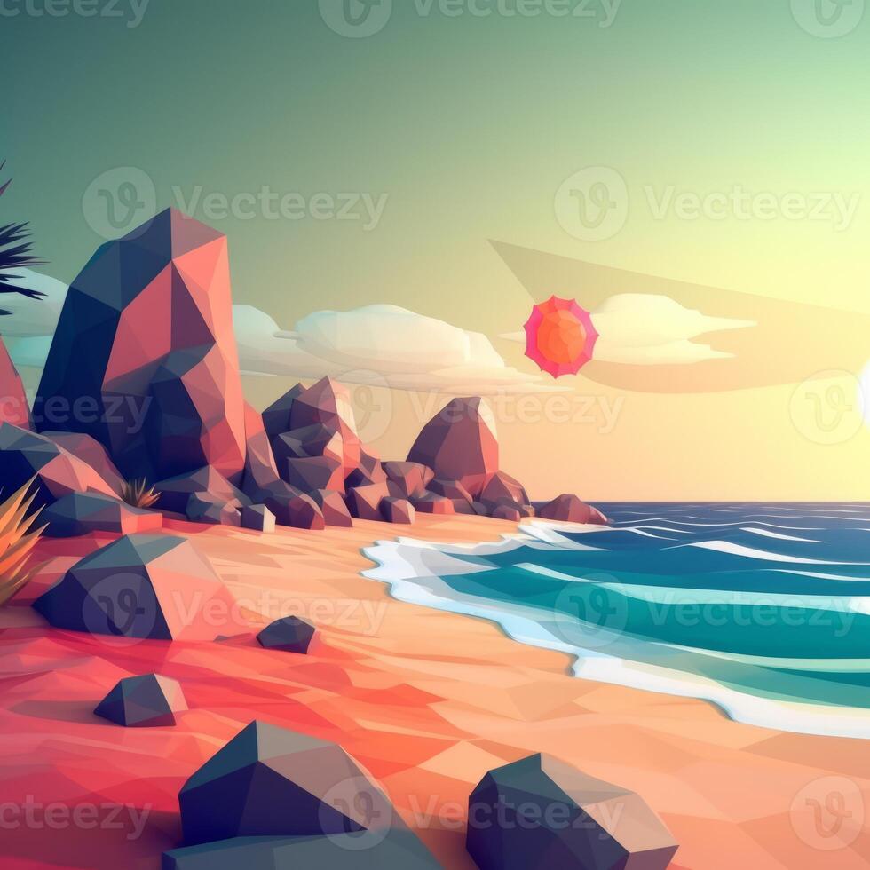 Low-Poly Summer Beachscape photo