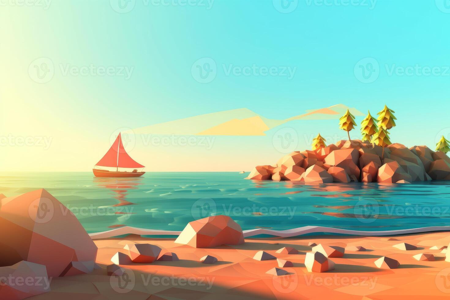 Low-Poly Summer Beachscape photo