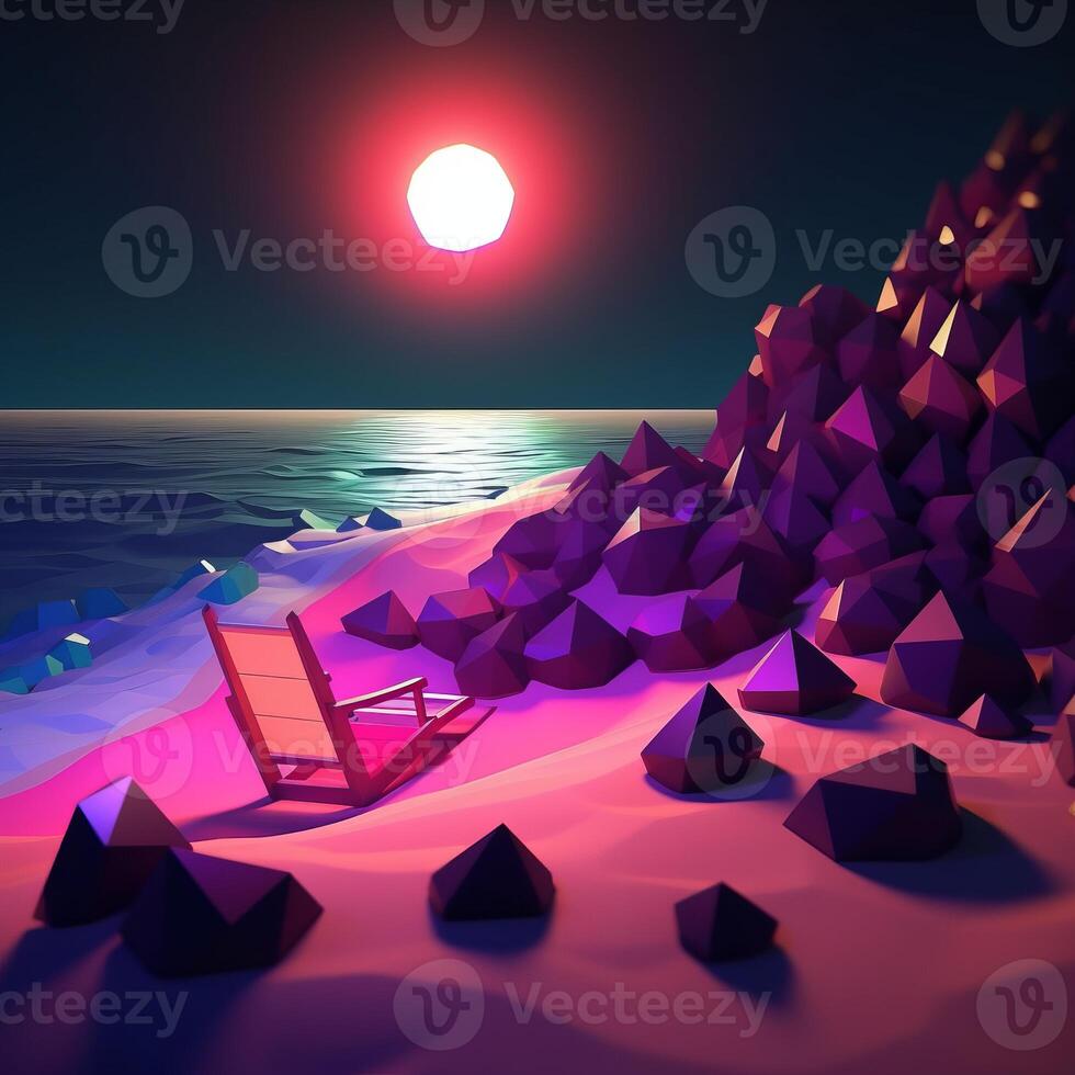 Low-Poly Summer Night Beachscape photo