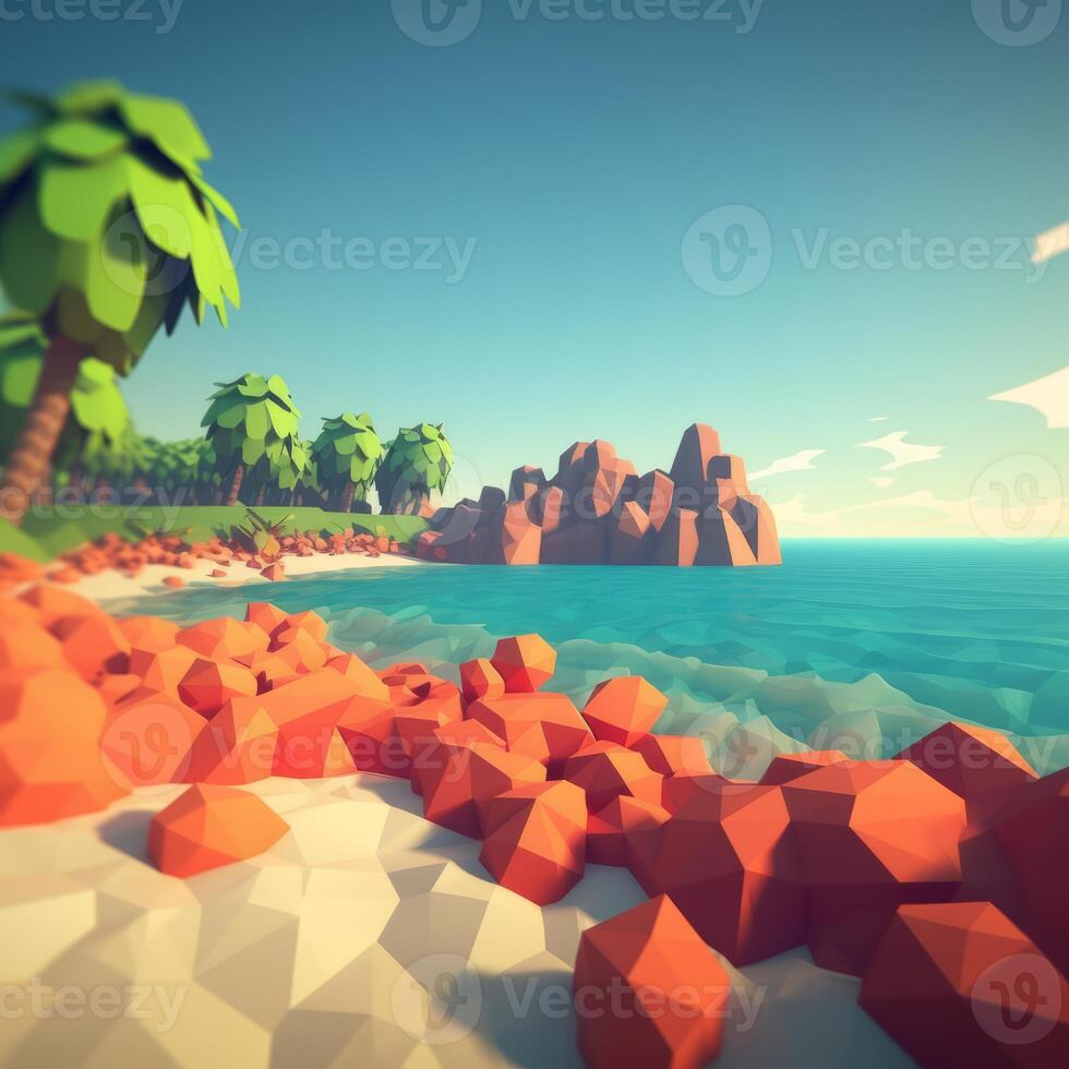 Low-Poly Tropical Beachscape photo