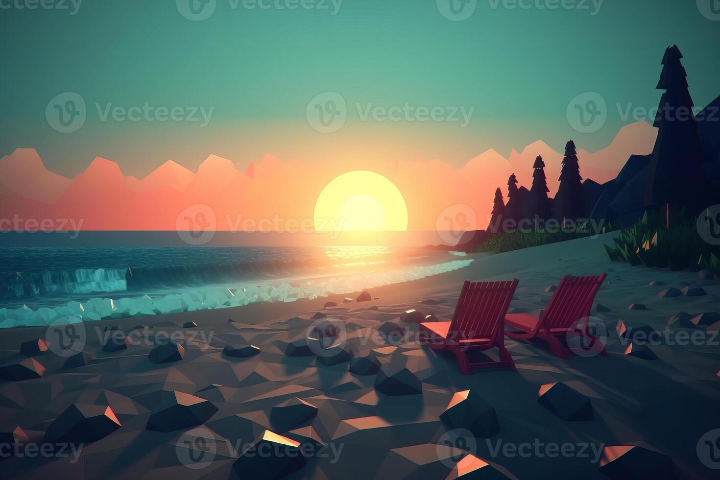 Low-Poly Twilight Beachscape Background photo