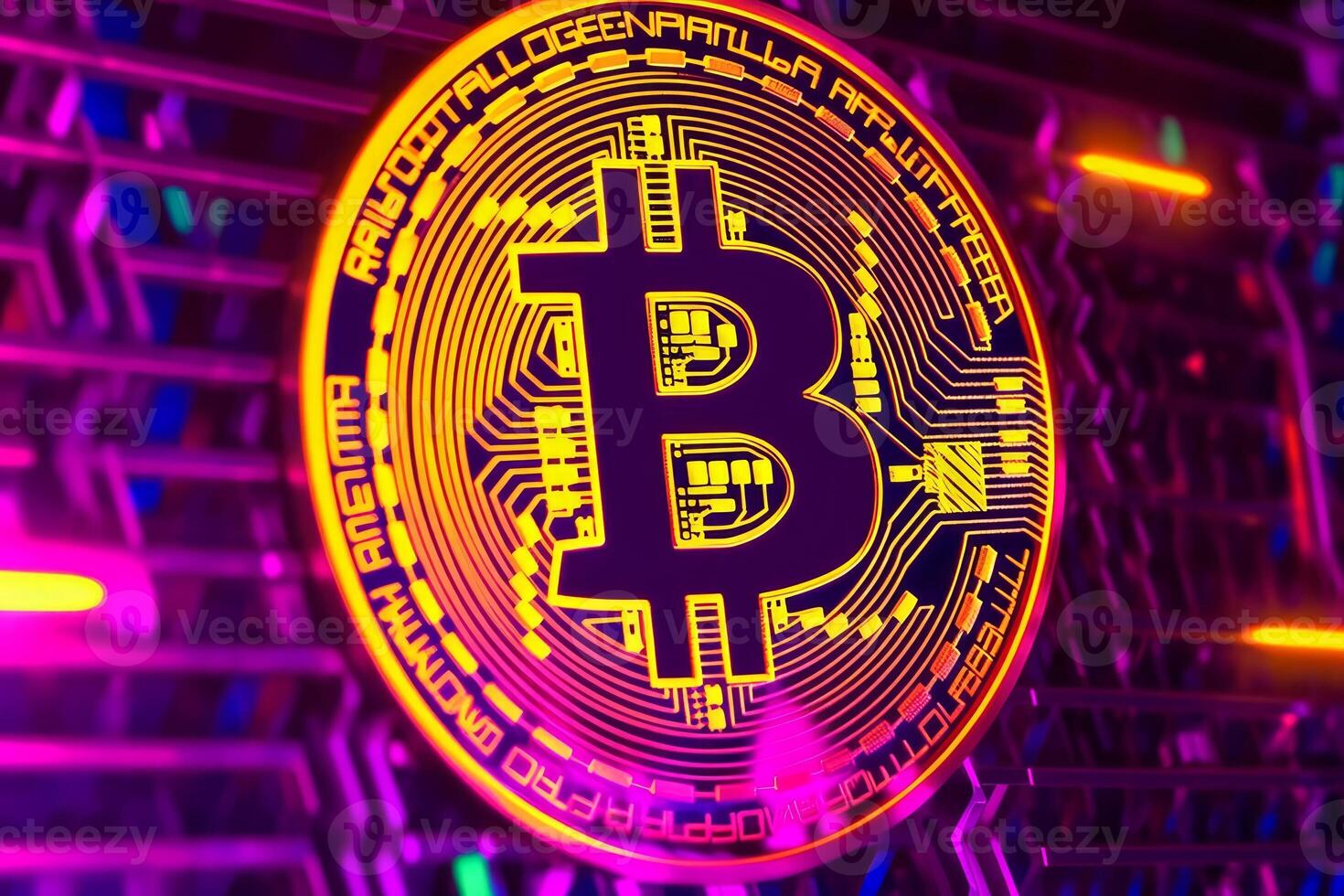 Neon Bitcoin Closeup photo