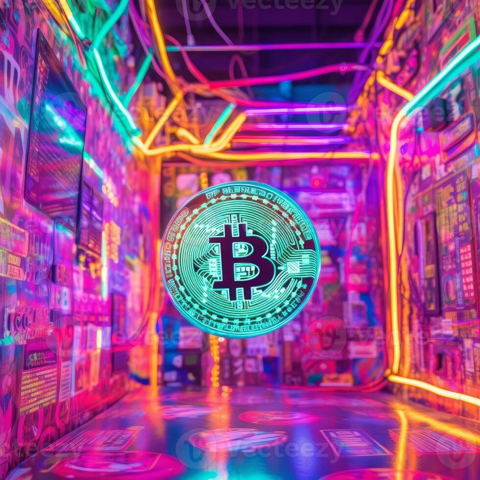 Neon Bitcoin Closeup photo
