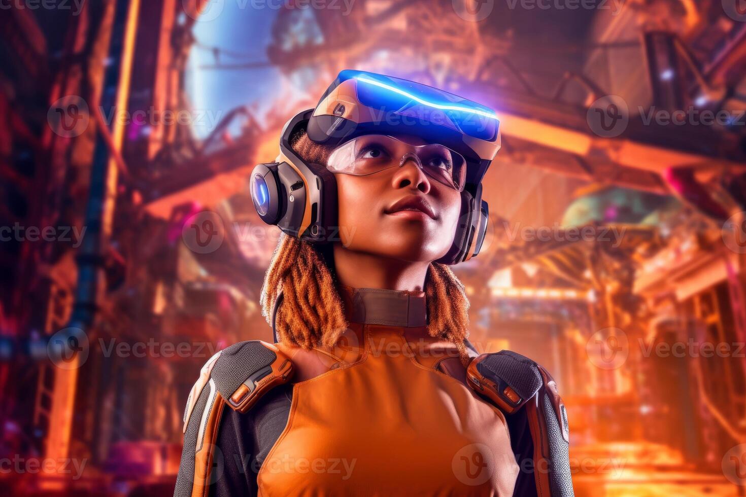 Portrait of a Woman Immersed in a VR World photo