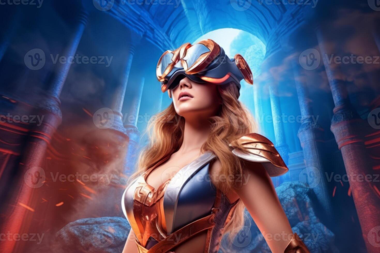 Portrait of a Woman Immersed in a VR World photo