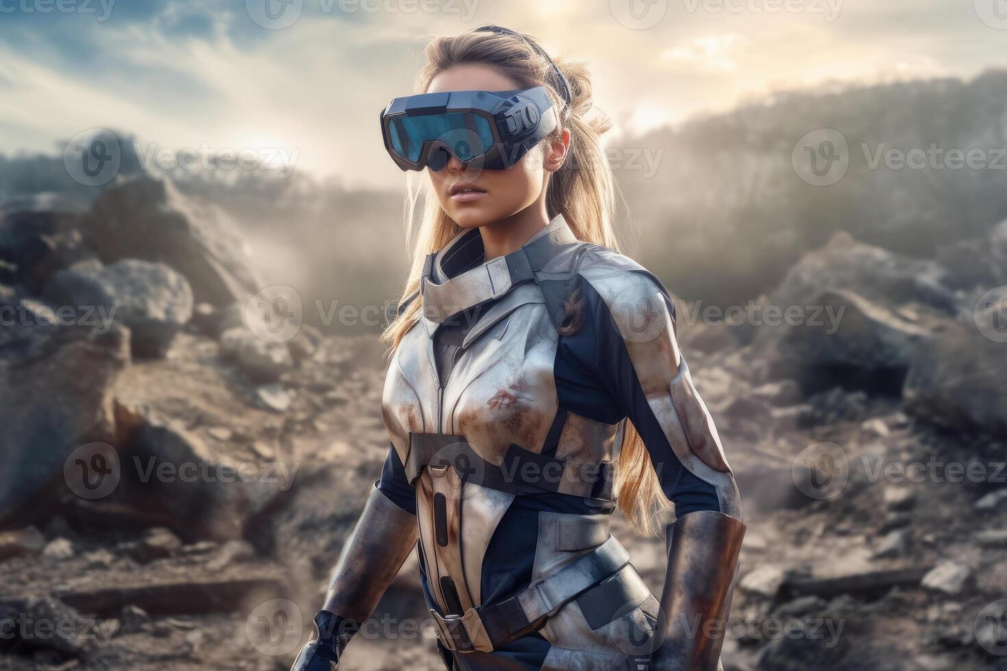 Portrait of a Woman Immersed in a VR World photo
