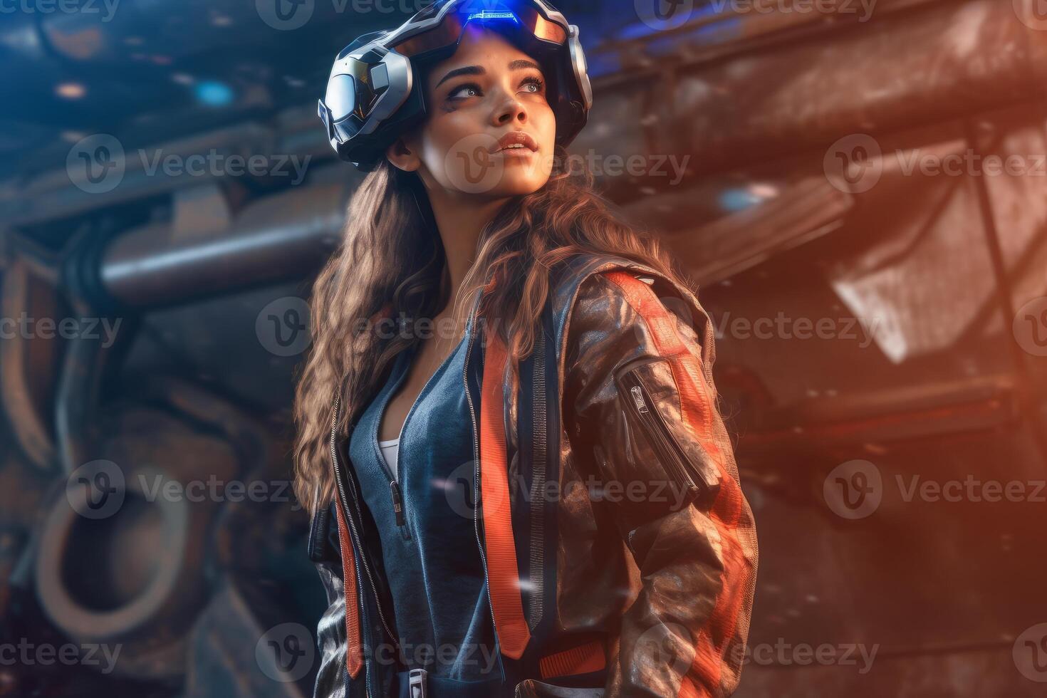 Portrait of a Woman Immersed in a VR World photo