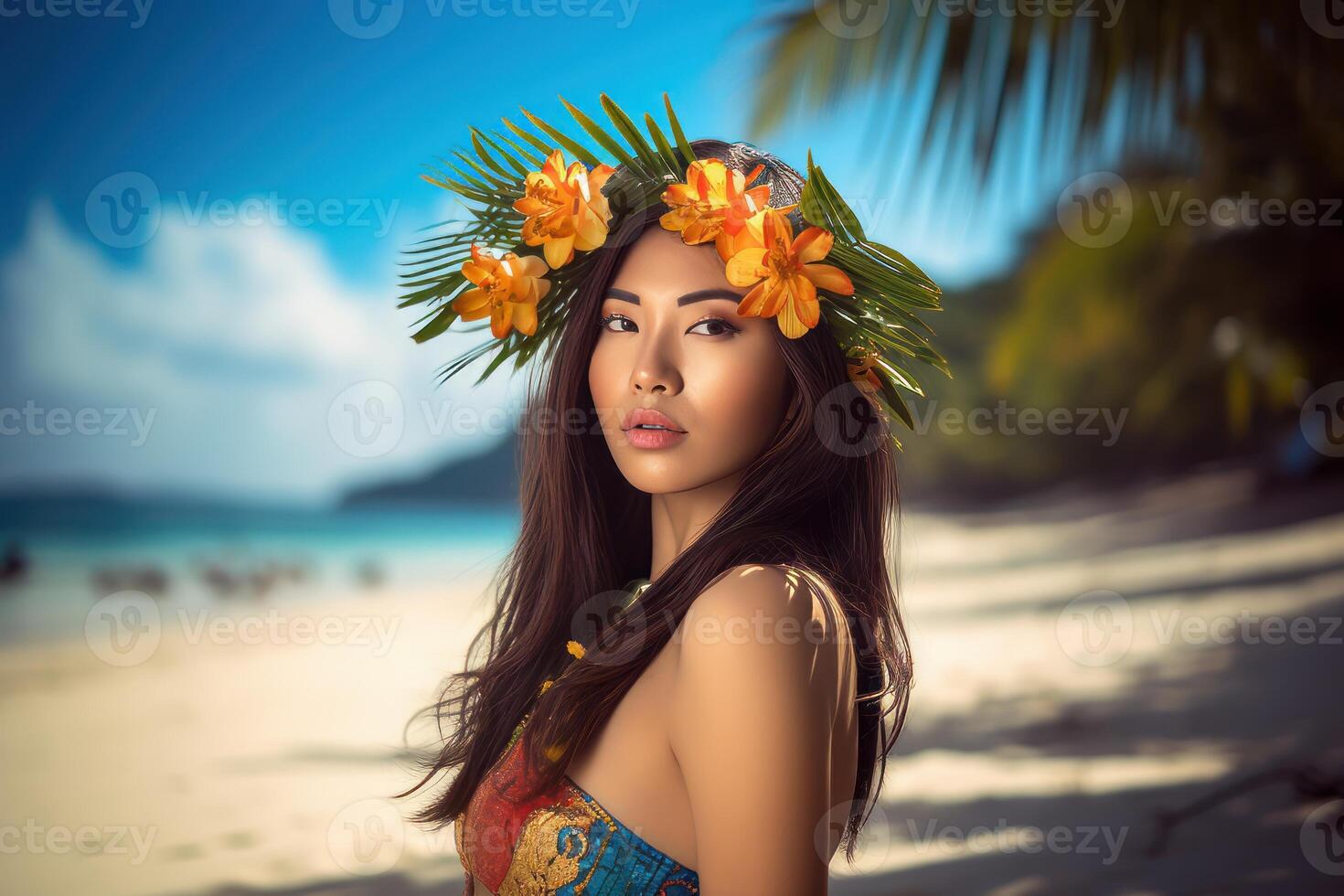 Portrait of an Asian Woman on Tropical Beach photo