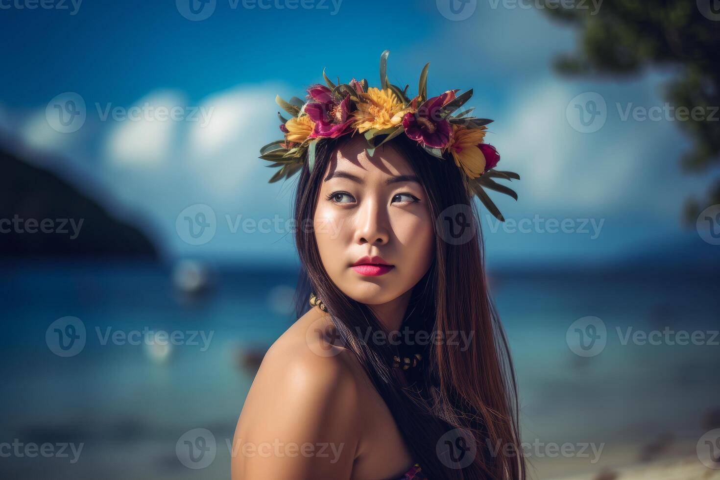 Portrait of an Asian Woman on Tropical Beach photo