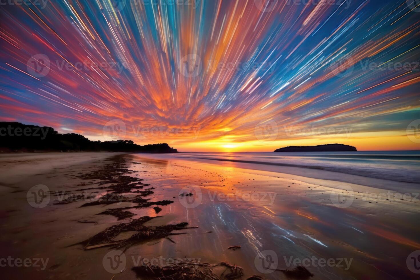 escénico crepúsculo paisaje de playa generativo ai foto