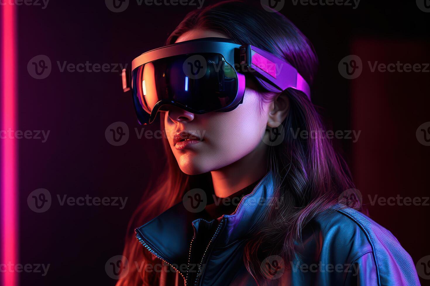 Stylized Portrait of a Woman Wearing a VR Headset photo