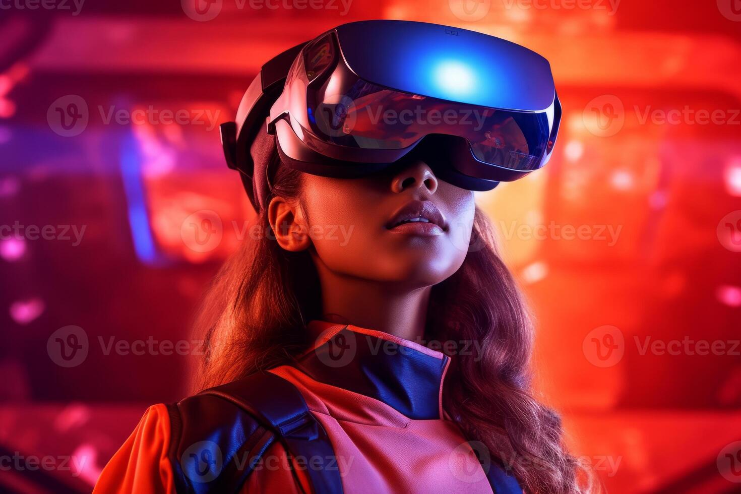 Stylized Portrait of a Woman Wearing a VR Headset photo