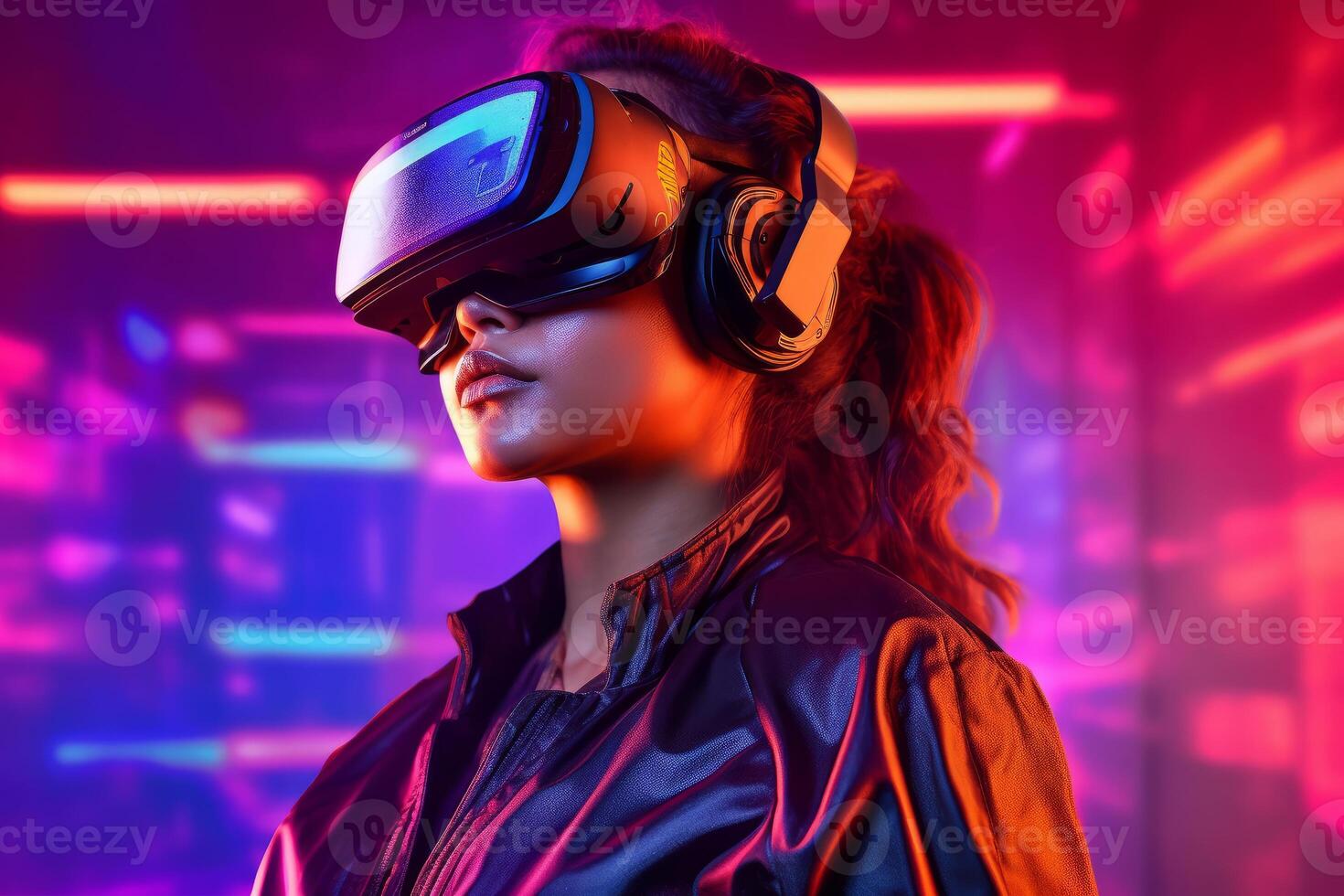 Stylized Portrait of a Woman Wearing a VR Headset photo