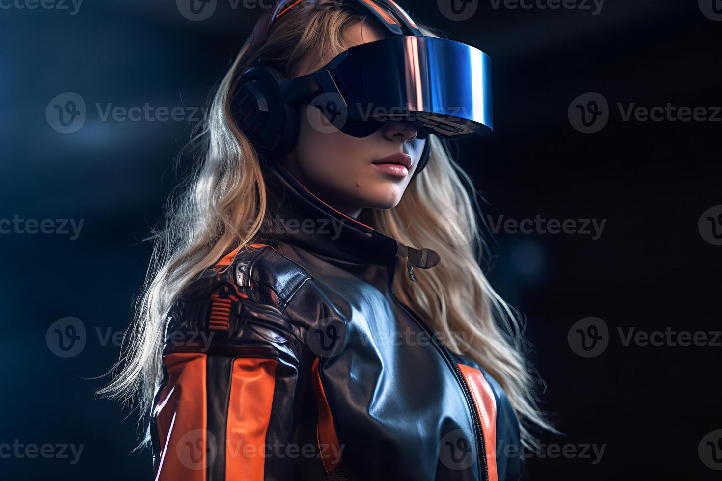 Stylized Portrait of a Woman Wearing a VR Headset photo