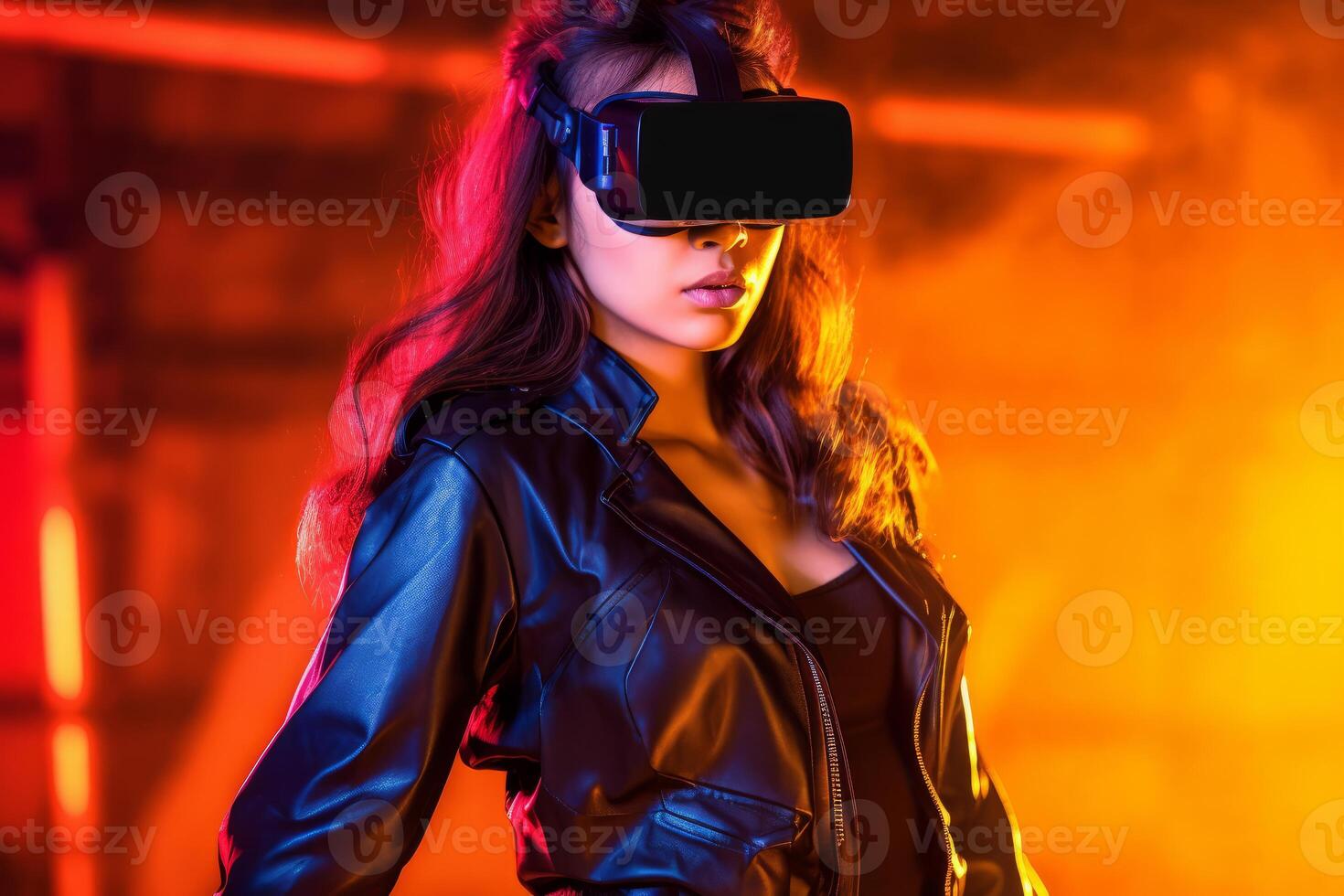 Stylized Portrait of a Woman Wearing a VR Headset photo