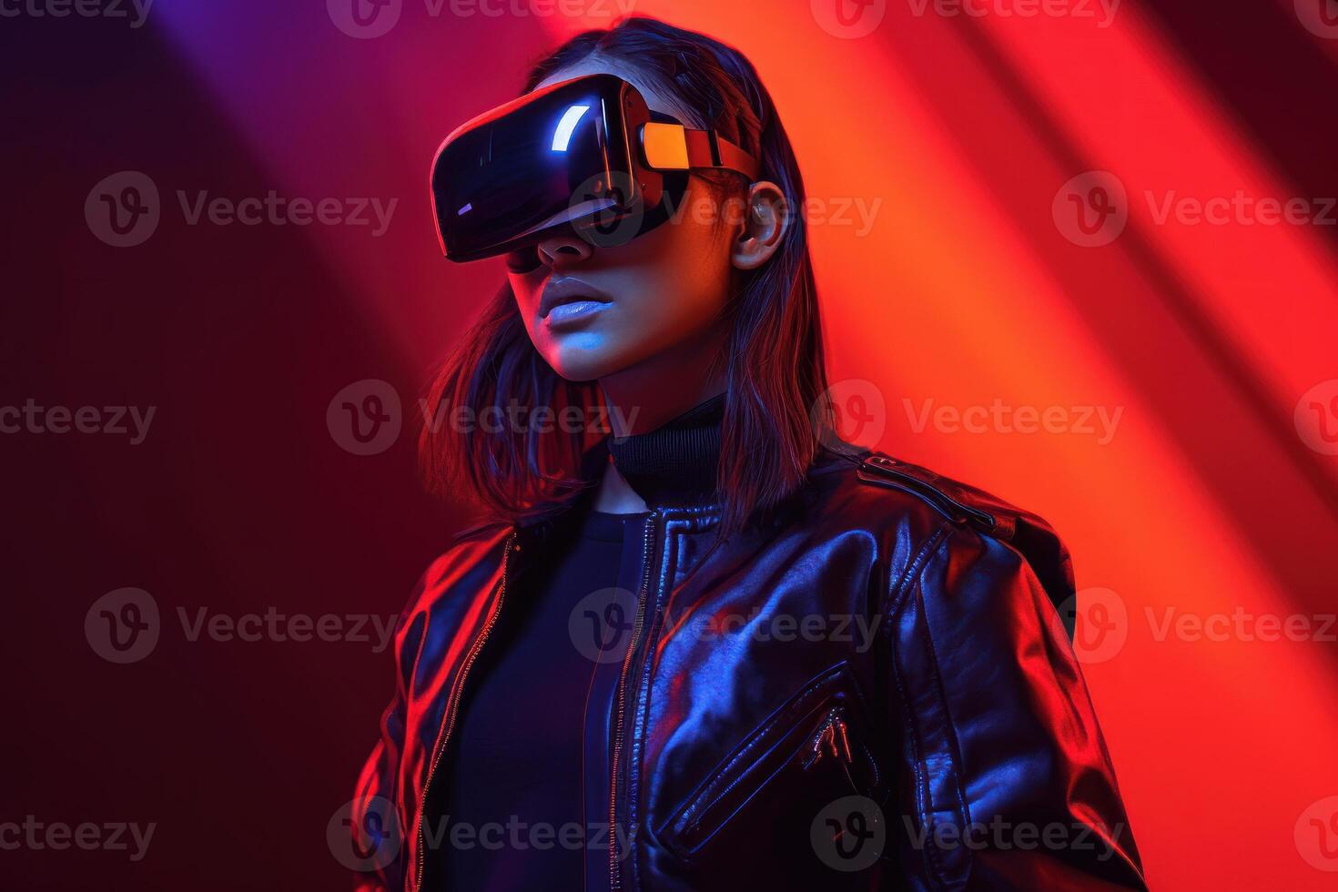 Stylized Portrait of a Woman Wearing a VR Headset photo