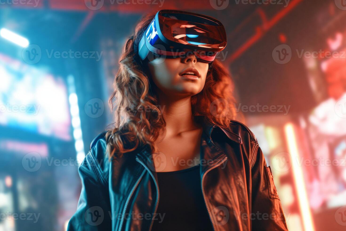 Stylized Portrait of a Woman Wearing a VR Headset photo