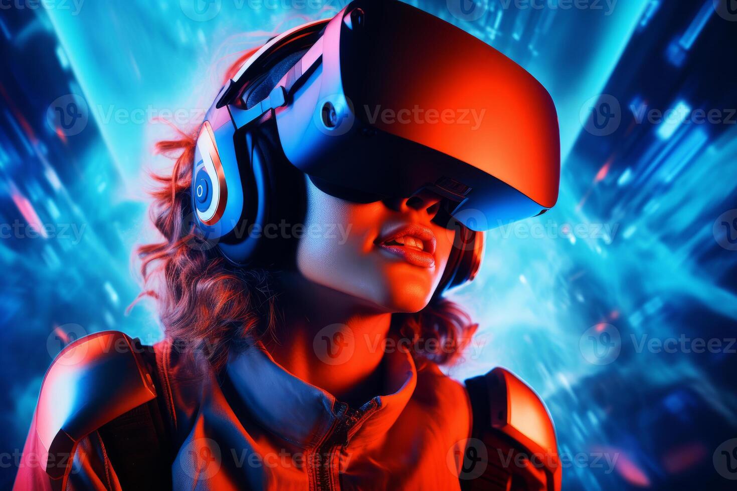 Stylized Portrait of a Woman Wearing a VR Headset photo