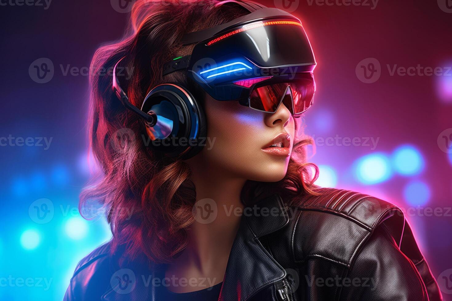 Stylized Portrait of a Woman Wearing a VR Headset photo