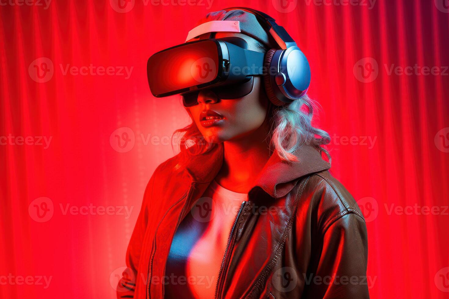 Stylized Portrait of a Woman Wearing a VR Headset photo