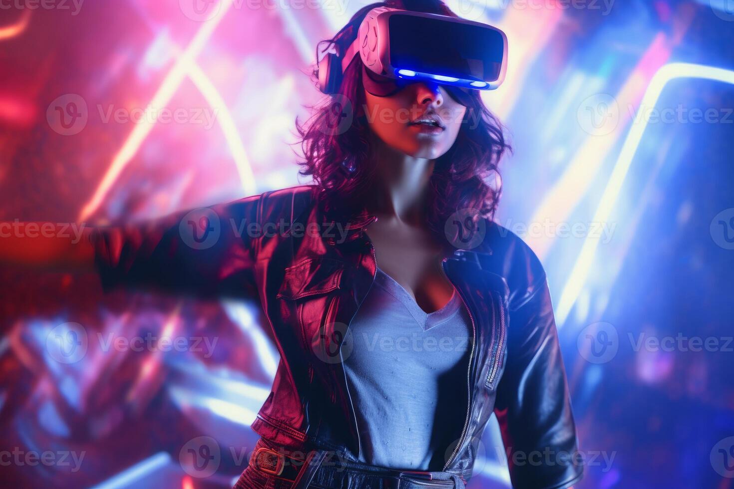 Stylized Portrait of a Woman Wearing a VR Headset photo